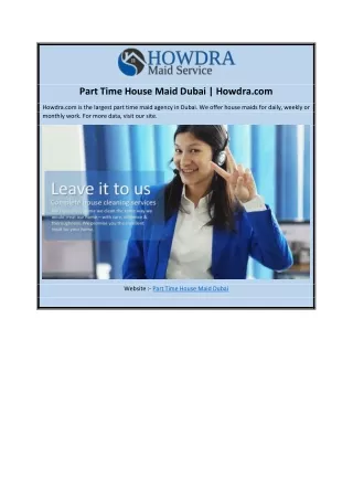 Part Time House Maid Dubai | Howdra.com