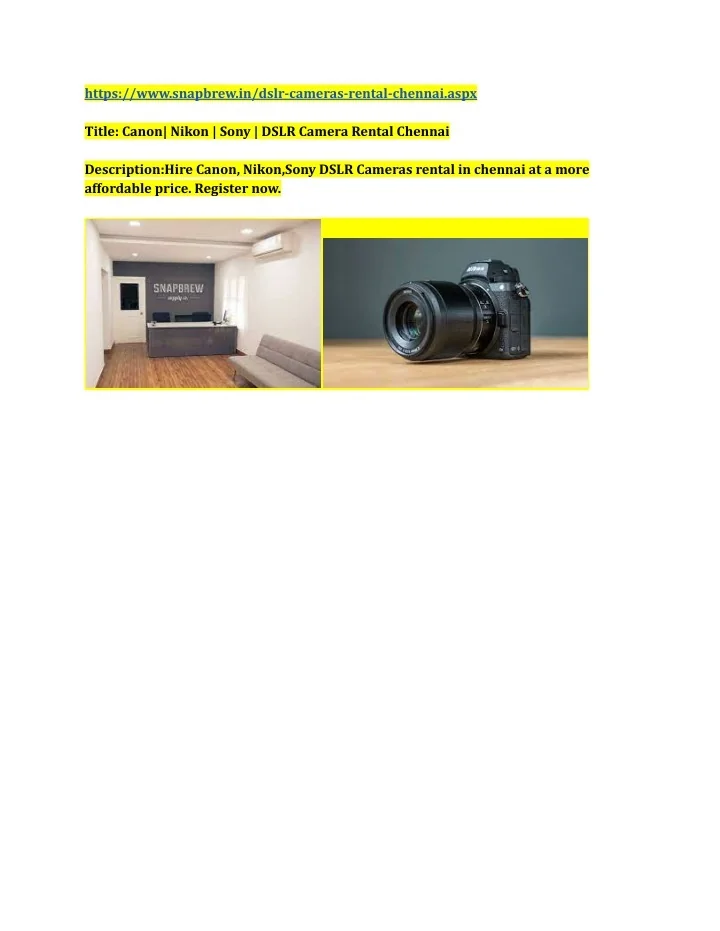 PPT Snapbrew Canon Nikon Sony DSLR Camera Rental Chennai