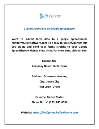 Submit Form Data to Google Spreadsheet | Kulfiforms.kulfisoftware.com