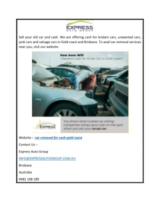 Car Removal for Cash Gold Coast  ExpressAutoGroup.com.au