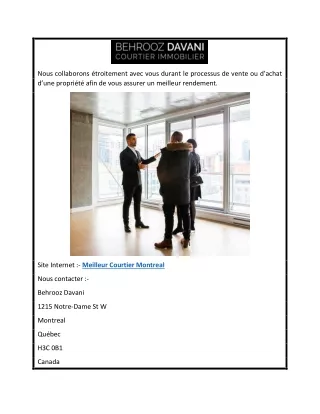 Meilleur Courtier Immobilier de Montreal   Behrooz Davani