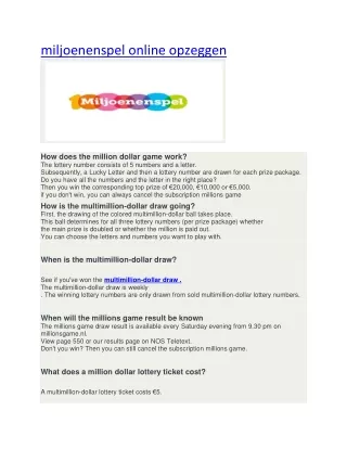 miljoenenspel online opzeggen