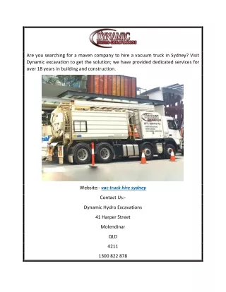 Vac Truck Hire Service Sydney  Dynamicexcavations.com.au