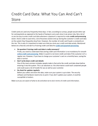 Credit Card Data- What You Can And Can’t Store