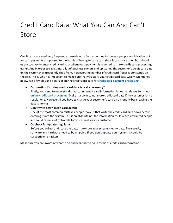 credit card data what you can and can t store