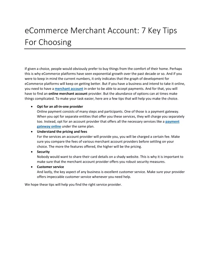 ecommerce merchant account 7 key tips for choosing