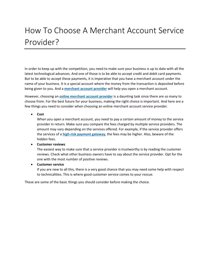 how to choose a merchant account service provider