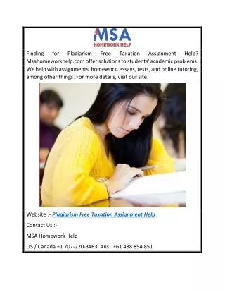 Plagiarism Free Taxation Assignment Help  Msahomeworkhelp.com