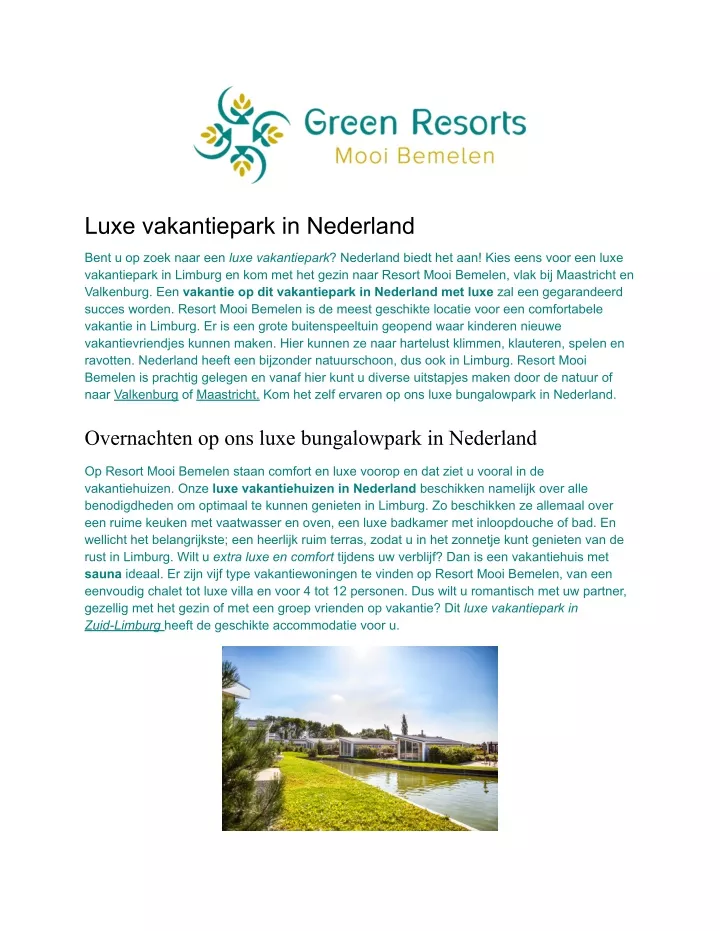 luxe vakantiepark in nederland
