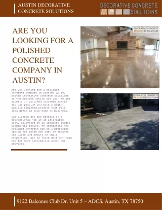 ARE YOU LOOKING FOR A POLISHED CONCRETE COMPANY IN AUSTIN - AUSTIN DECORATIVE CONCRETE SOLUTIONS