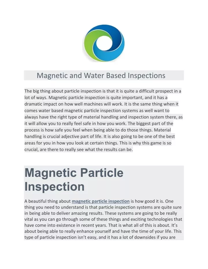 magnetic and water based inspections