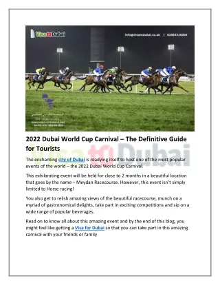2022 Dubai World Cup Carnival – Everything You Need to Know