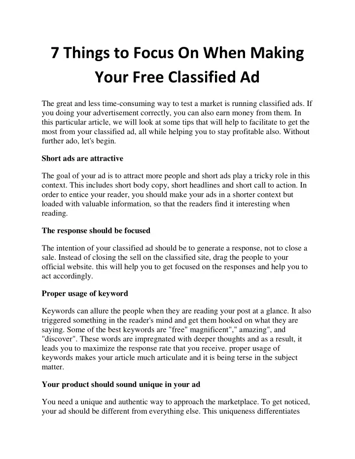 7 things to focus on when making your free