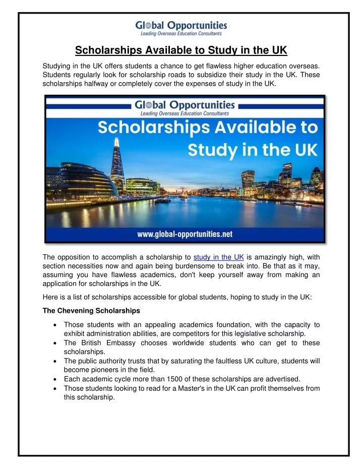 scholarships available to study in the uk