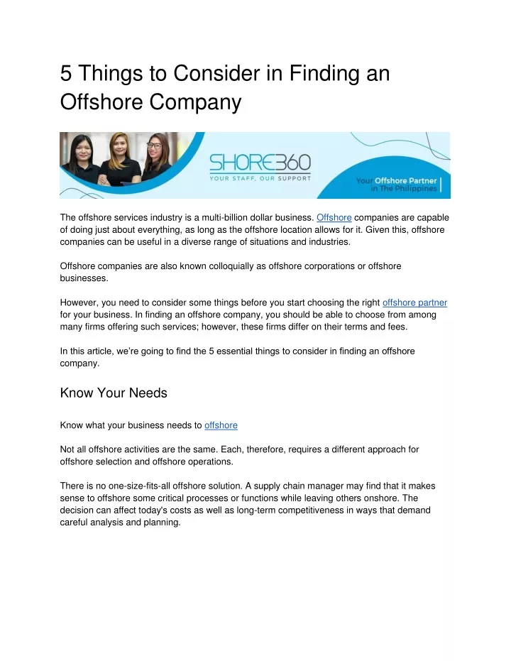 5 things to consider in finding an offshore