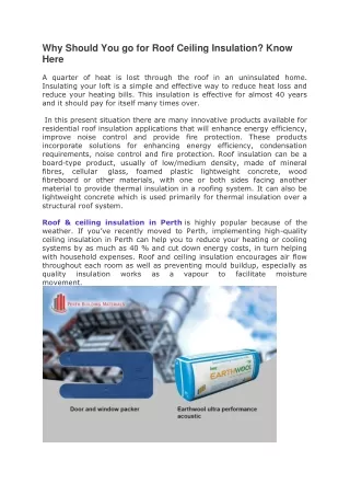 Why Should You go for Roof Ceiling Insulation