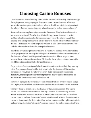 Choosing Casino Bonuses