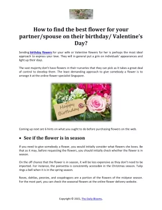 How to find the best flower for your partner spouse on their birthday Valentine’s Day