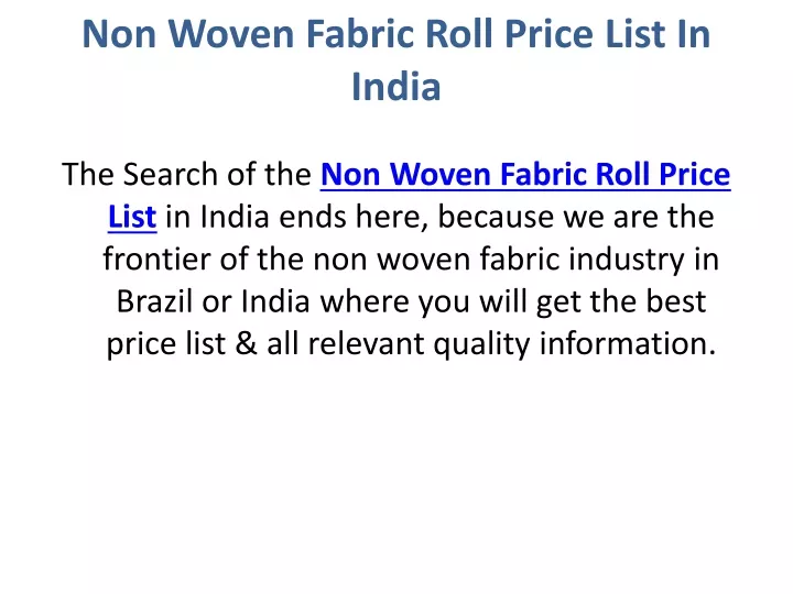 non woven fabric roll price list in india