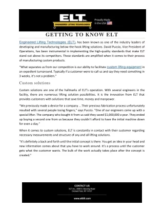 Getting to Know ELT