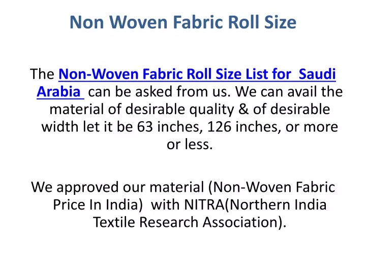 non woven fabric roll size