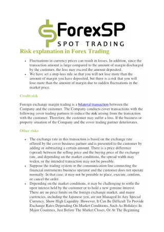 Risk explanation in Forex Trading.
