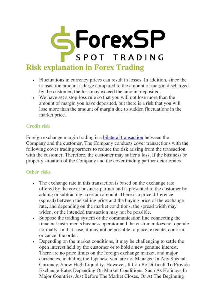 risk explanation in forex trading
