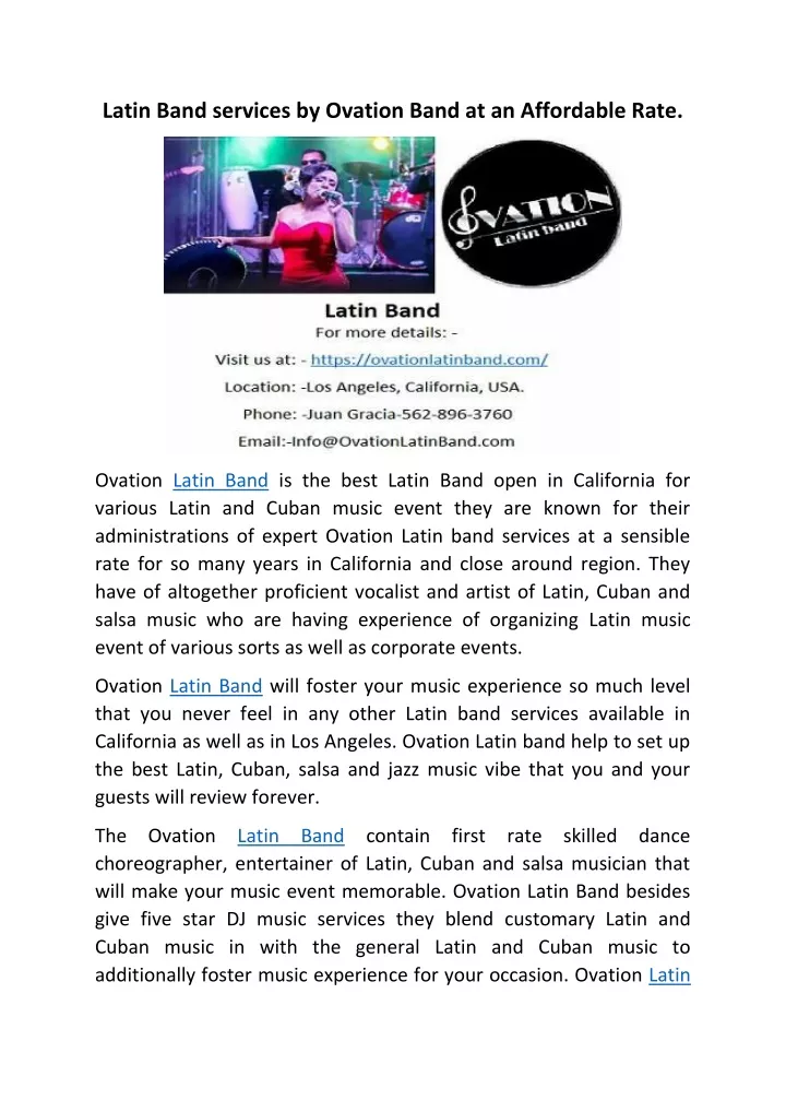 latin band services by ovation band