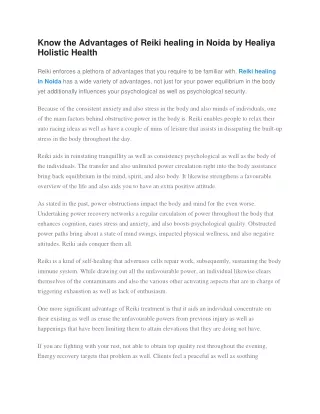 Know the Advantages of Reiki healing in Noida by Healiya Holistic Health