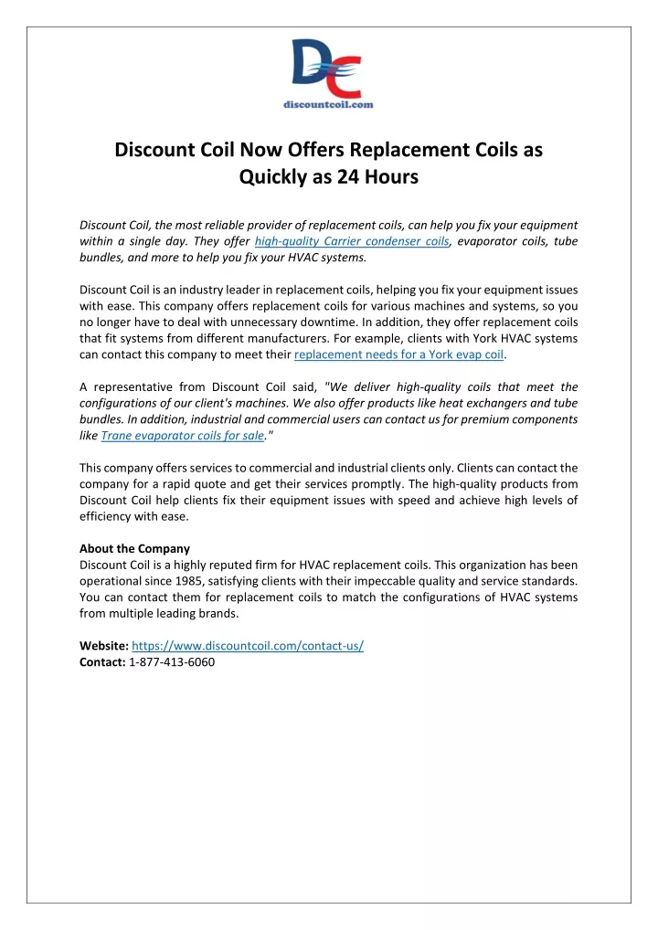 discount coil now offers replacement coils