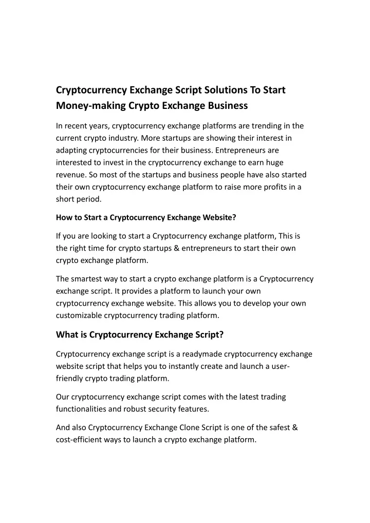 cryptocurrency exchange script solutions to start