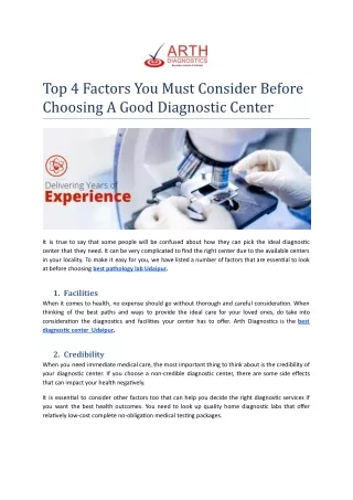 Top 4 Factors You Must Consider Before Choosing A Good Diagnostic Center