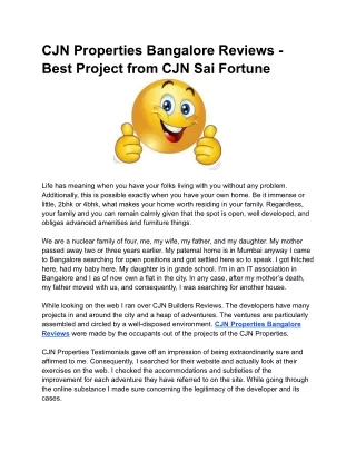 CJN Properties Bangalore Reviews - Best Project from CJN Sai Fortune