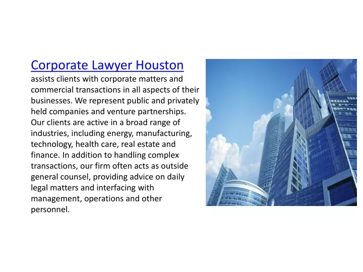 corporate lawyer houston assists clients with