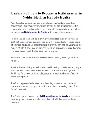 Understand how to Become A Reiki master in Noida- Healiya Holistic Health