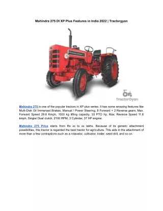 Mahindra 275 DI XP Plus Features in India 2022 | Tractorgyan