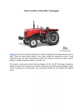 Tractors models in India 2022 | Tractorgyan