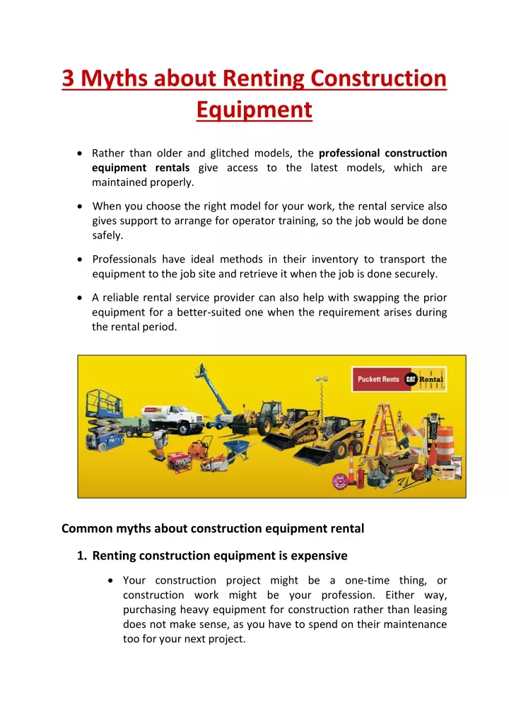 3 myths about renting construction equipment