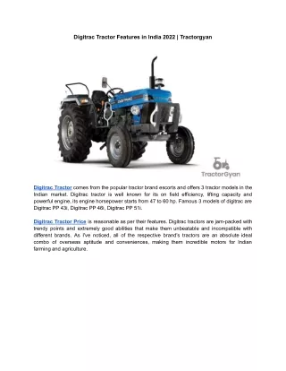 Digitrac Tractor Features in India 2022 | Tractorgyan