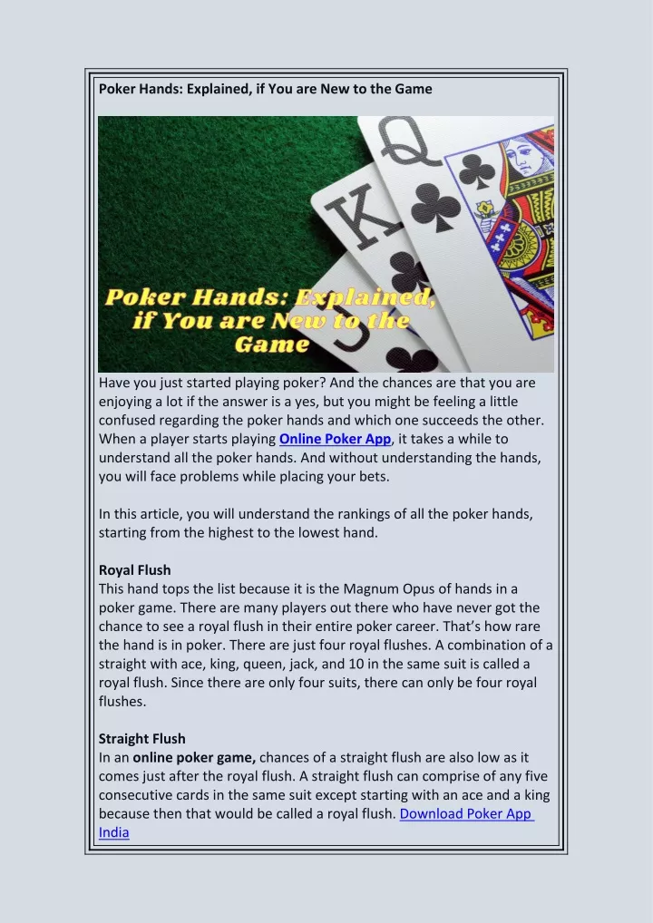 poker hands explained if you are new to the game