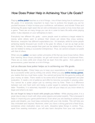 how does poker help in achieving your life goals