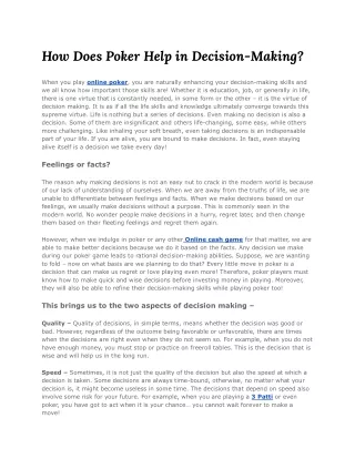 how does poker help in decision making