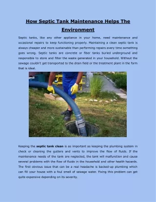How Septic Tank Maintenance Helps The Environment
