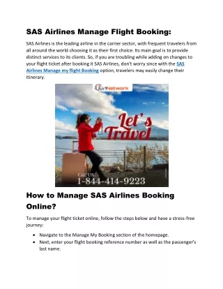 1-844-414-9223 SAS Airlines Manage My Flight Booking on Air1network