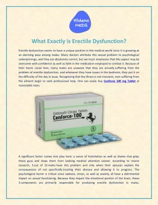 Cenforce 100 mg Tablet helps you in Erectile Dysfunction