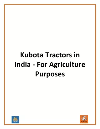 Kubota Tractors in India For Agriculture Purposes