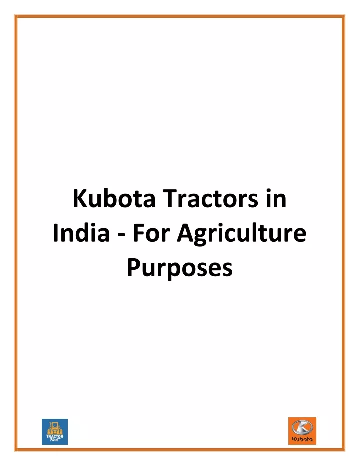 kubota tractors in india for agriculture purposes