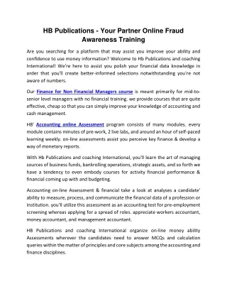 HB Publications - Your Partner Online Fraud Awareness Training