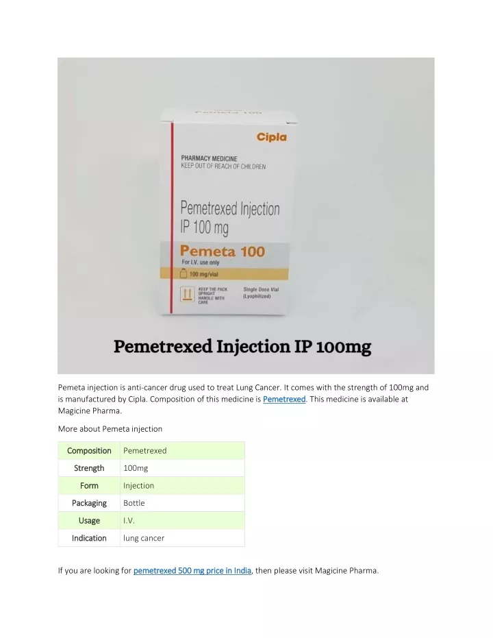 pemeta injection is anti cancer drug used