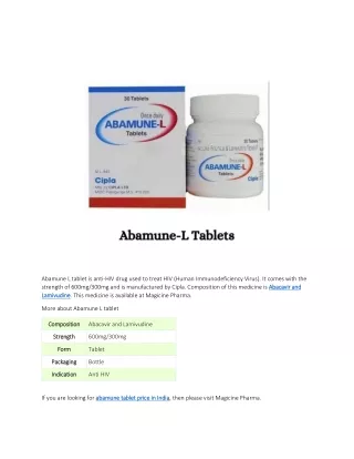 abamune l tablet is anti hiv drug used to treat